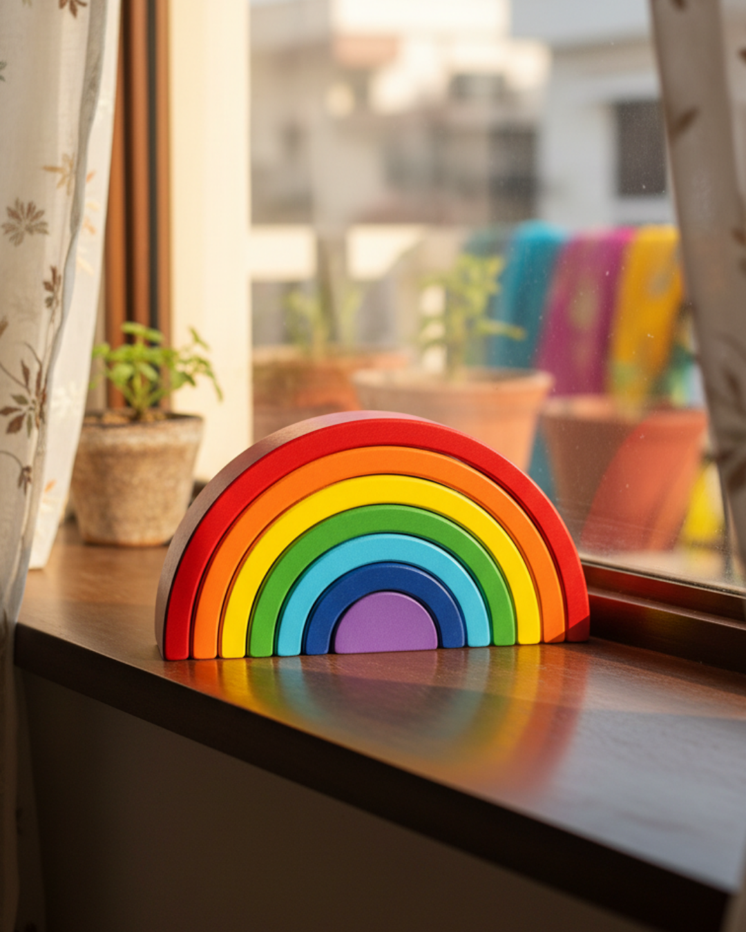 Wooden Rainbow Stacking Arches | Montessori Open-Ended Toy for Creativity, Motor Skills & Sensory Play
