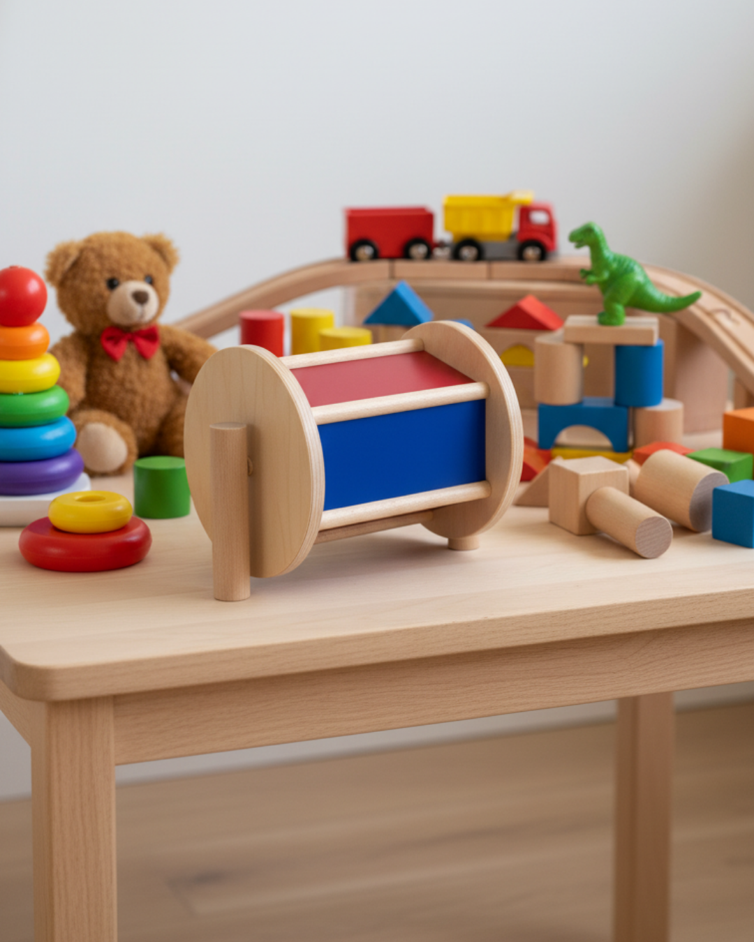 Wooden Spinning Drum Toy | Sensory Rolling Toy for Babies to Build Movement, Sound Awareness & Coordination